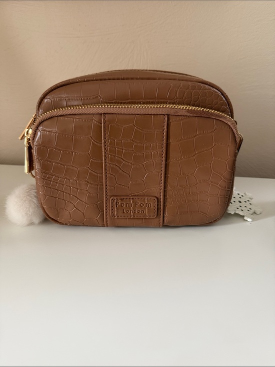 Pom Pom London Handbags - Pom Pom London Caramel Croc-Embossed Crossbody Bag